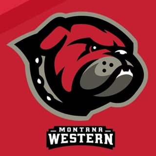 Montana Western bulldog logo featuring a red and black stylized bulldog head on crimson background with team name below