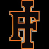Orange and black letter T with decorative geometric cutouts and blocks