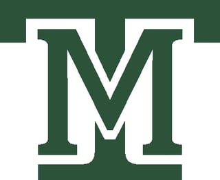 Green and white stylized letter M logo with geometric design