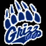 Blue and white paw print logo with claws above the word Grizzlies in cursive script