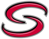 Red and gray capital letter S logo with black outline and white interior