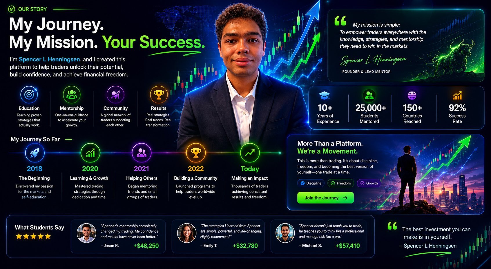 Professional man in business attire against financial charts and upward trending graphs representing business success and financial growth
