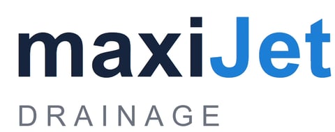 MaxiJet Drainage logo with navy and blue text