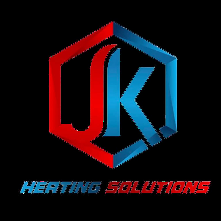 JK Heating Solutions logo featuring a red and blue hexagonal design with the letters J and K on a black background