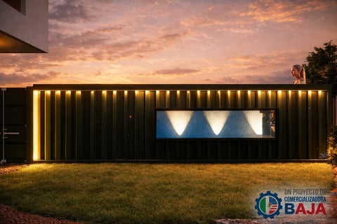 Fachada moderna con iluminacion calida