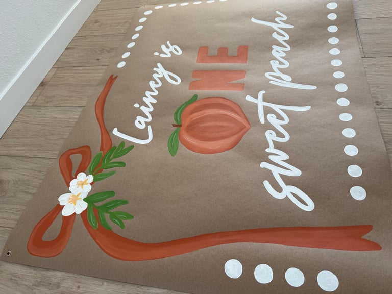 Back to school night backdrop with hand-painted crayons and pencils design, decorated with red ribbons and white flowers