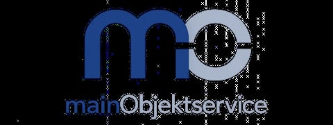 mainObjektservice logo featuring blue curved design with circle and company name