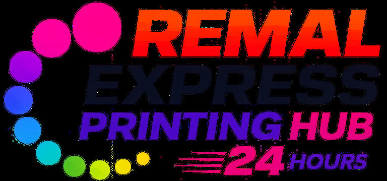 Remal Express Printing Hub logo with colorful dots and 24 hours service text