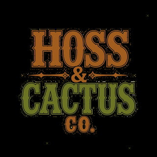 Hoss and Cactus Co. logo with brown and green western-style text on black background