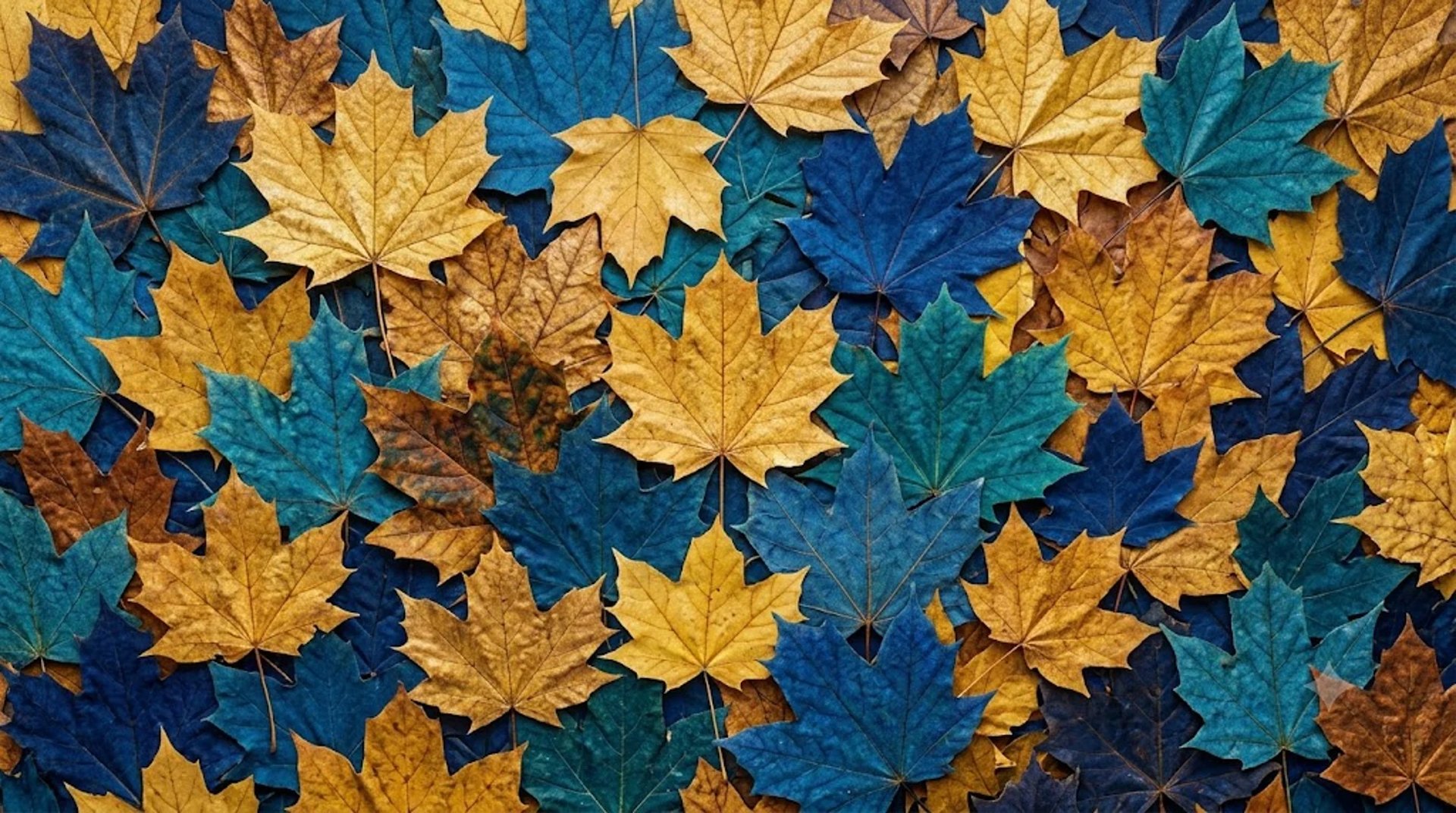 Tapete de hojas de arce canadiense en colores dorados y azules