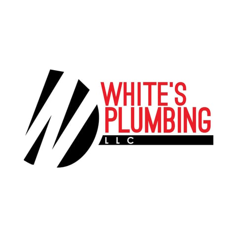 Whites Plumbing LLC logo with black lightning bolt design and red text