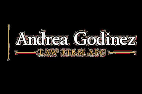Andrea Godinez Law Firm APC logo with elegant white and gold text on black background