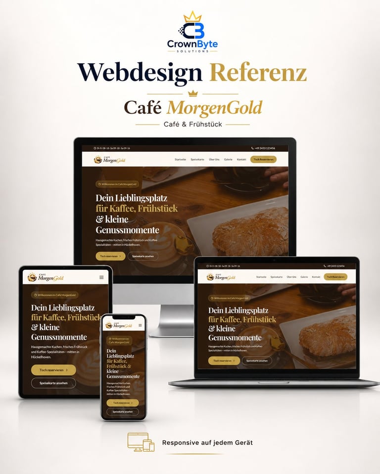 Responsive Webdesign für Café MorgenGold – Tablet, Smartphone und Laptop