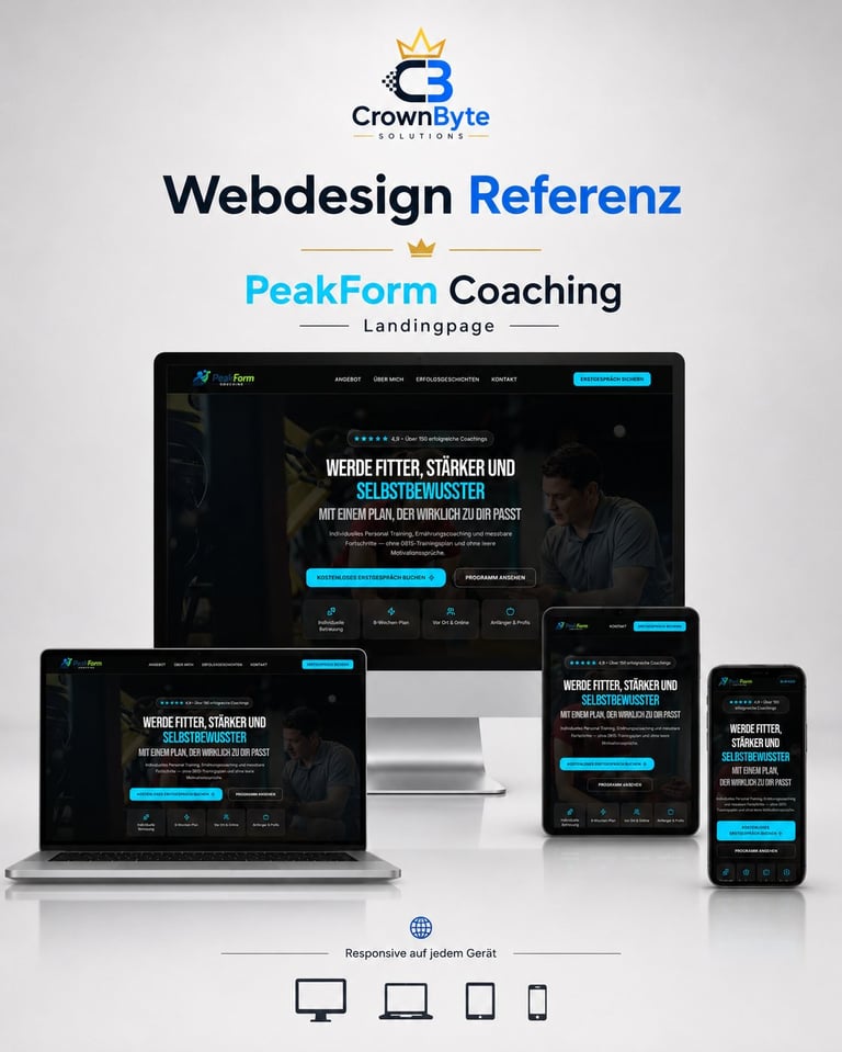 PeakForm Coaching Landingpage auf Desktop, Tablet und Mobile