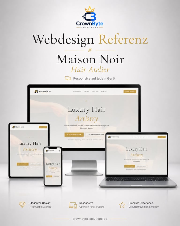 Responsive Webdesign für Maison Noir Hair Atelier – Mobile, Tablet und Desktop