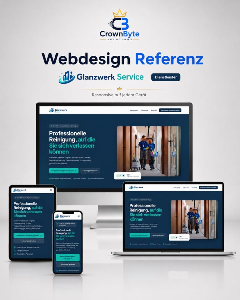 Webdesign-Referenz Glanzwerk Service auf Desktop, Tablet und Mobile