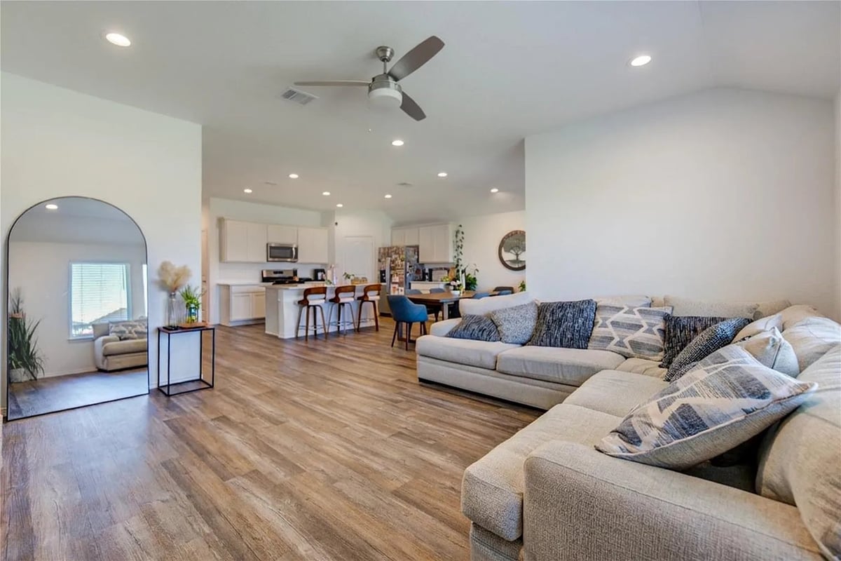 Open Concept Sectional with Ceiling Fan