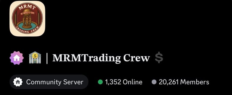 MRM Trading Crew Discord community server banner showing 1,352 online members out of 20,261 total members