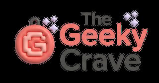 The Geeky Crave logo featuring a coral circular icon with geometric pattern and purple accents
