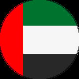United Arab Emirates flag divided into circular sections: red on left, green top, white middle, black bottom