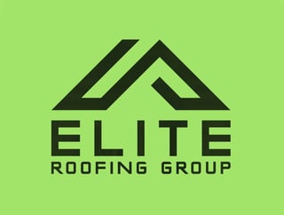 Elite Roofing Group logo with geometric roof symbol on lime green background