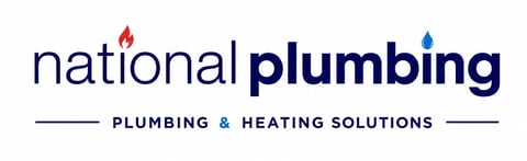 National Plumbing logo with red and blue text, tagline reads Plumbing and Heating Solutions