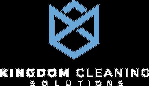 Kingdom Cleaning Solutions logo featuring a blue geometric shield shape with white text below