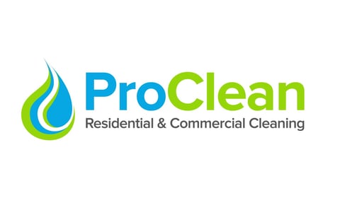 ProClean logo featuring a blue and green water droplet icon with text for residential and commercial cleaning services