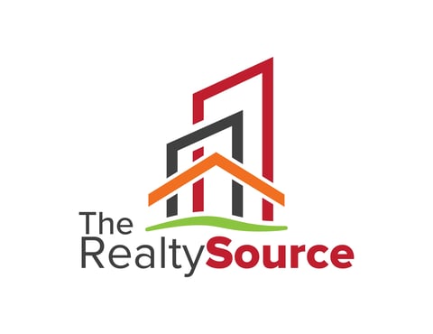 The Realty Source logo with layered house outlines in red, gray, and orange with green underline and text