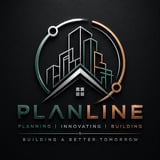 PlanLine logo featuring a cityscape with gradient circle design