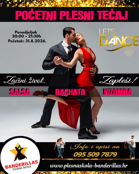 Plakat plesne škole Banderillas — Početni plesni tečaj salse, bachate i kizombe