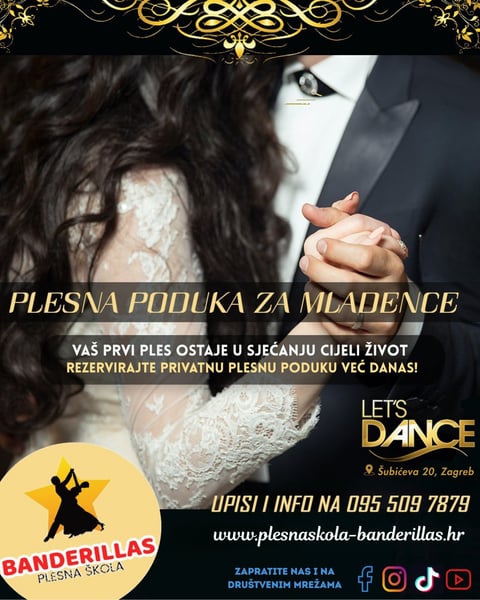 Plakat plesne škole Banderillas — Plesna poduka za mladence, prvi ples za vjenčanje