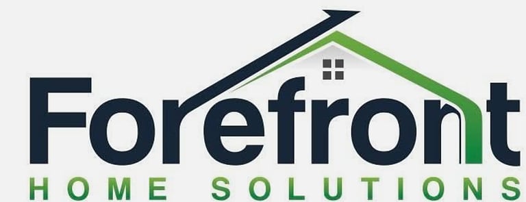 Forefront Home Solutions — original identity showing dark navy wordmark with green roof element