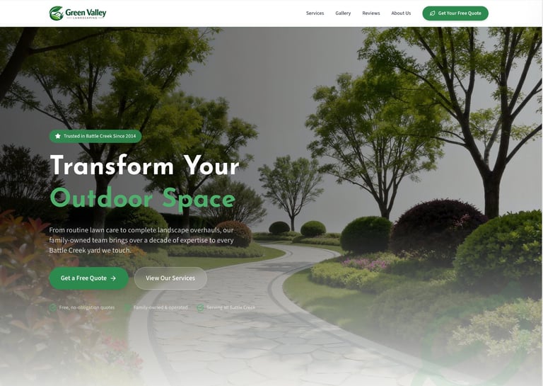 Green Valley Landscaping website design preview