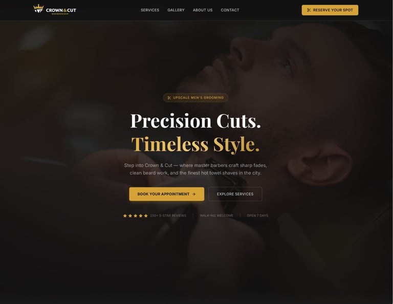 Crown & Cut Barbershop website design preview