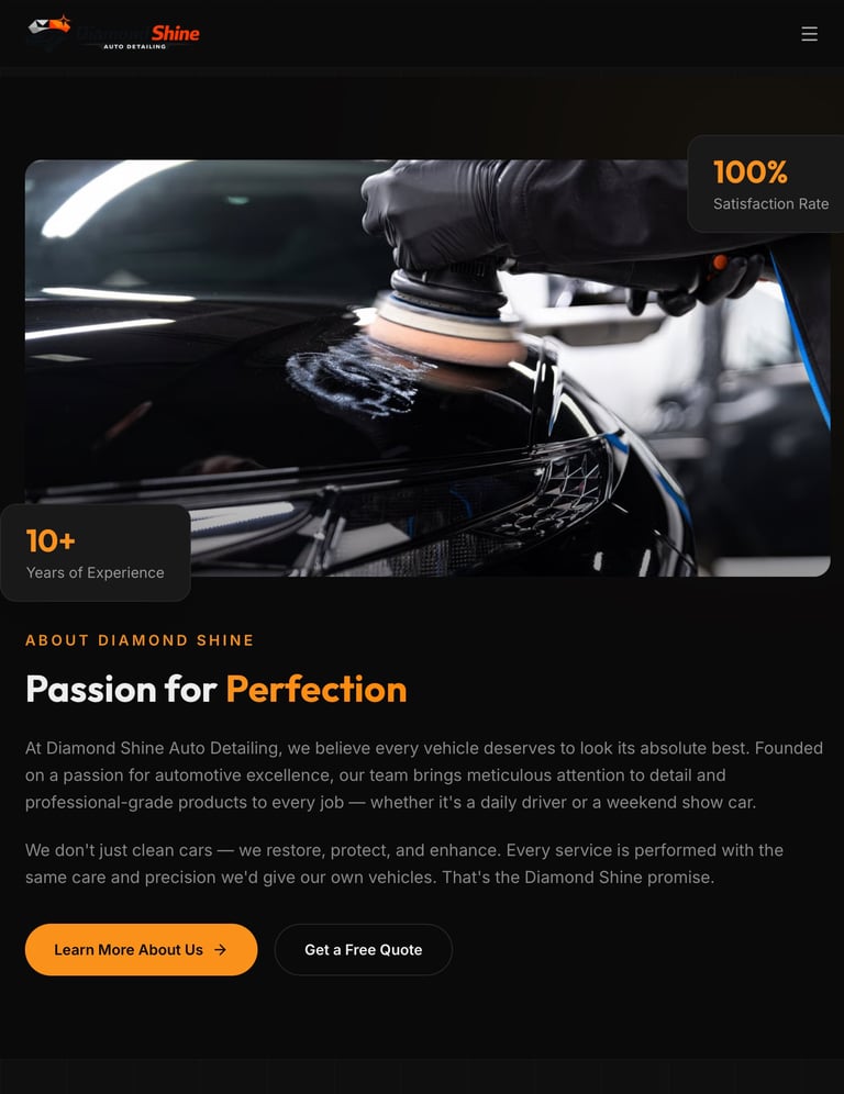 Professional car detailing service with polishing tool on glossy black vehicle surface