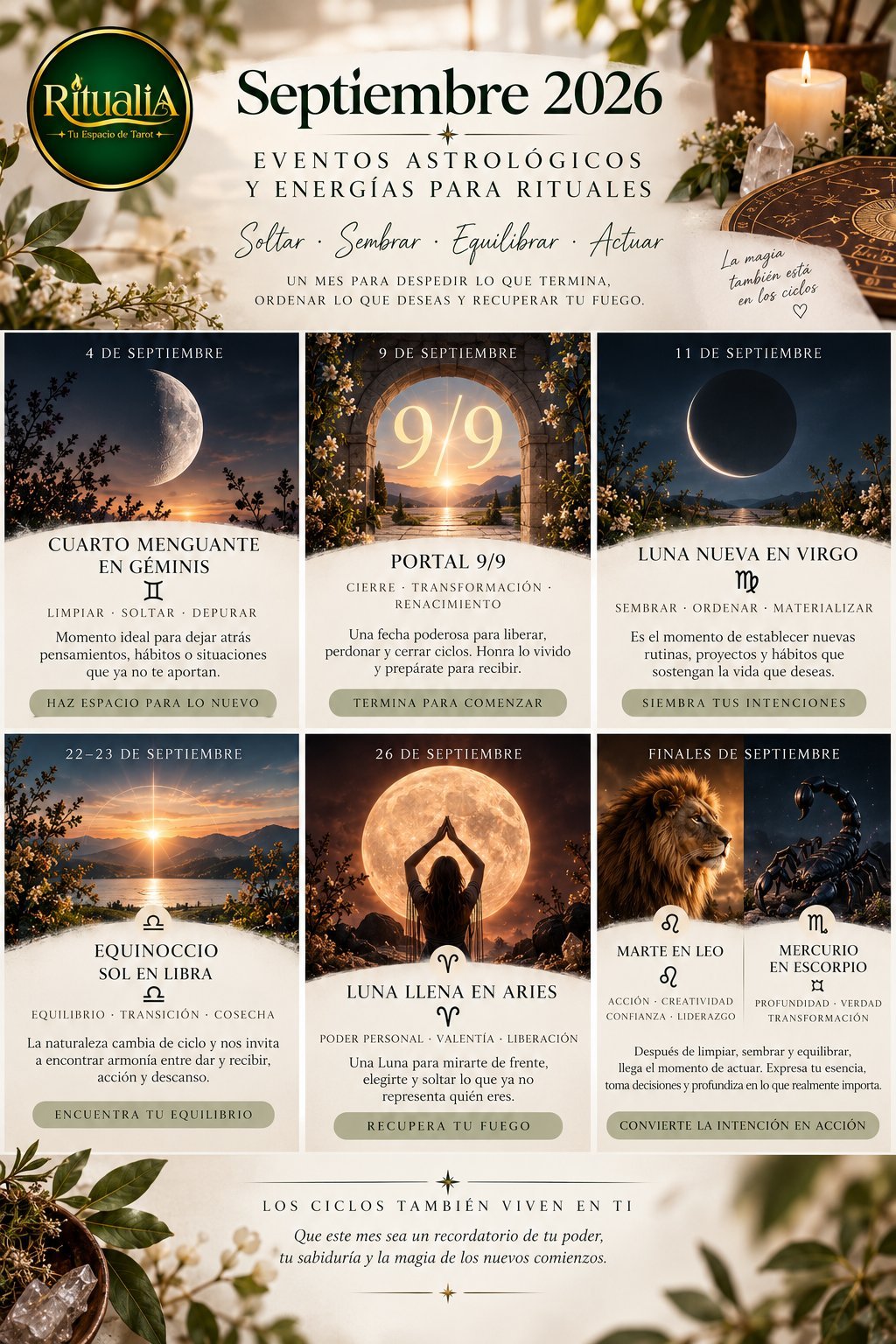 Ritualia September 2026 astrological calendar featuring lunar phases and spiritual guidance for the month