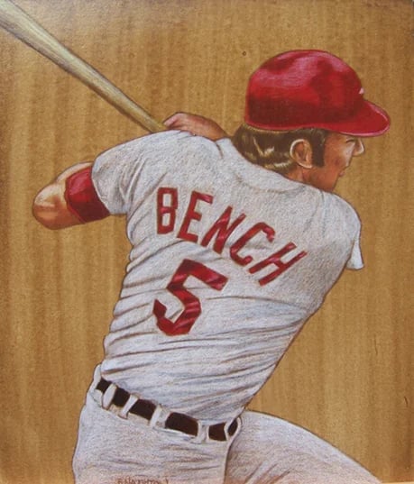 Brent Naughton, Johnny Bench Cincinnati Reds portrait.