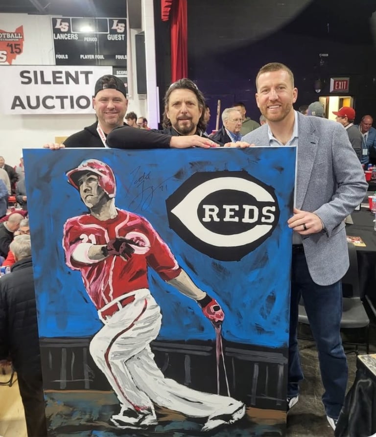 Mark Thesken, Todd Frazier Cincinnati Reds live painting at silent auction