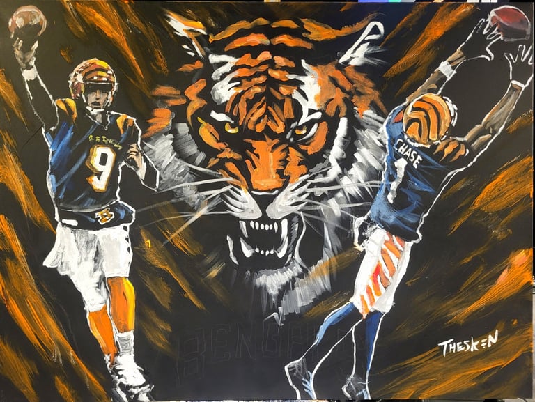 Mark Thesken, Joe Burrow and Ja'Marr Chase Bengals painting