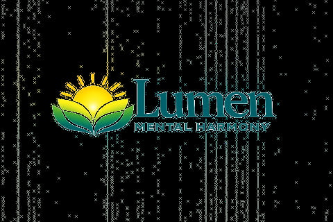 Lumen Rental Harmony logo featuring a yellow sun rising over green waves with teal text on a dark tech-inspired background