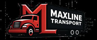 Maxline Transport logo featuring a red truck with bold M letter design on black background