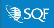 SQF logo with globe symbol on blue background