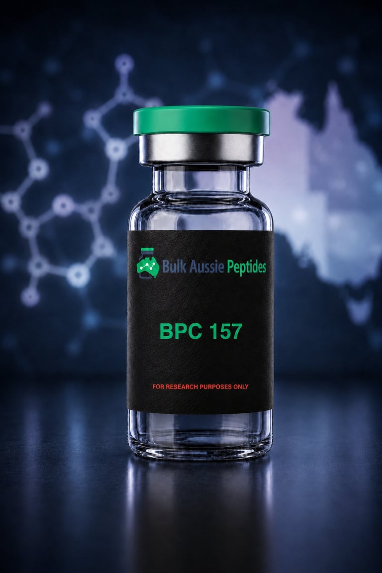 BPC 157 research peptide vial: laboratory photography, Australian research supply