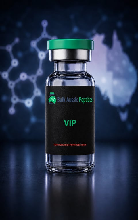 VIP research peptide vial: laboratory photography, Australian research supply