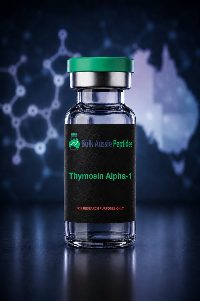Thymosin Alpha-1 research peptide vial: laboratory photography, Australian research supply