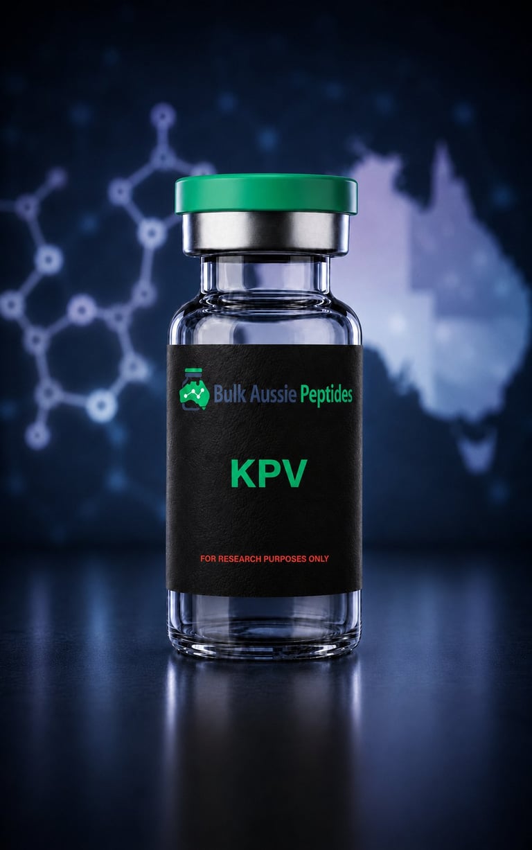 KPV research peptide vial: laboratory photography, Australian research supply