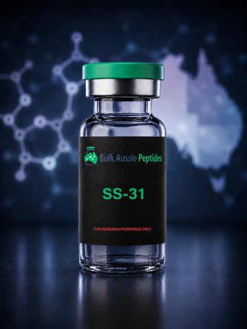 SS-31 research peptide vial: laboratory photography, Australian research supply