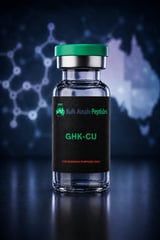 GHK-CU research peptide vial: laboratory photography, Australian research supply