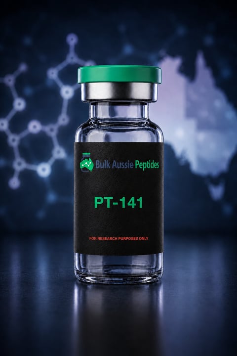 PT-141 research peptide vial: laboratory photography, Australian research supply